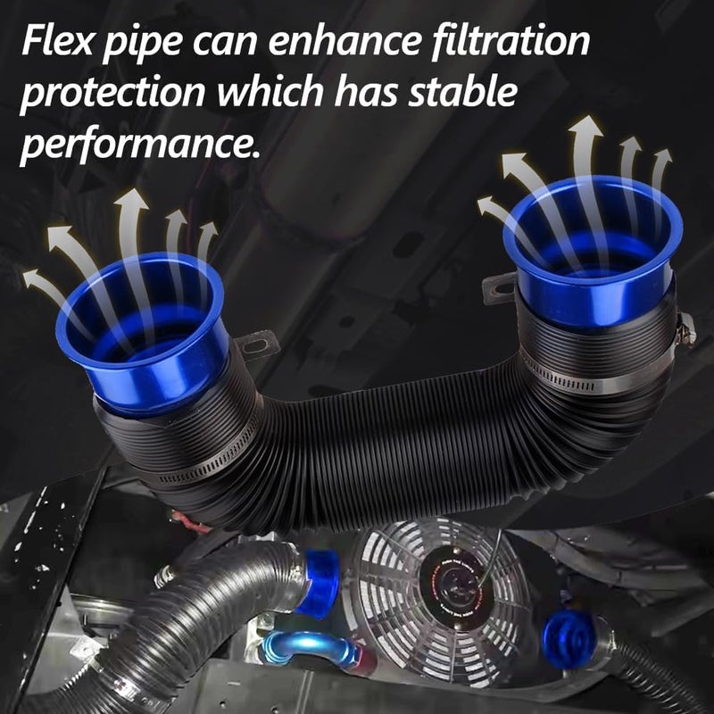 BARTOO 3" Turbine Intake Pipe, Cold Air Intake Pipe 76MM Adjustable Flexible Hose Tube Car Cold Air Turbo Intake Inlet Pipe Universal Cold Air Intake Filter, Blue - Image 4